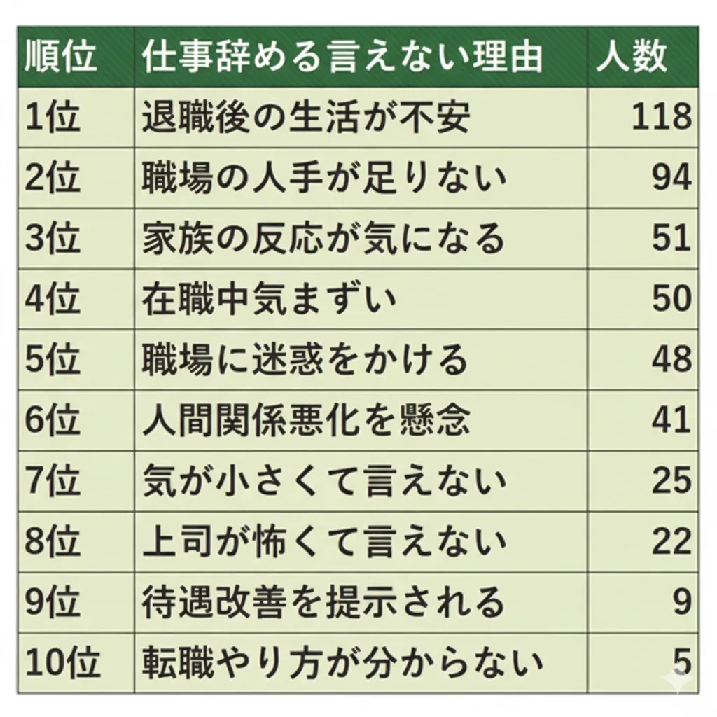 退職に悩む看護師：言えない理由ランキング